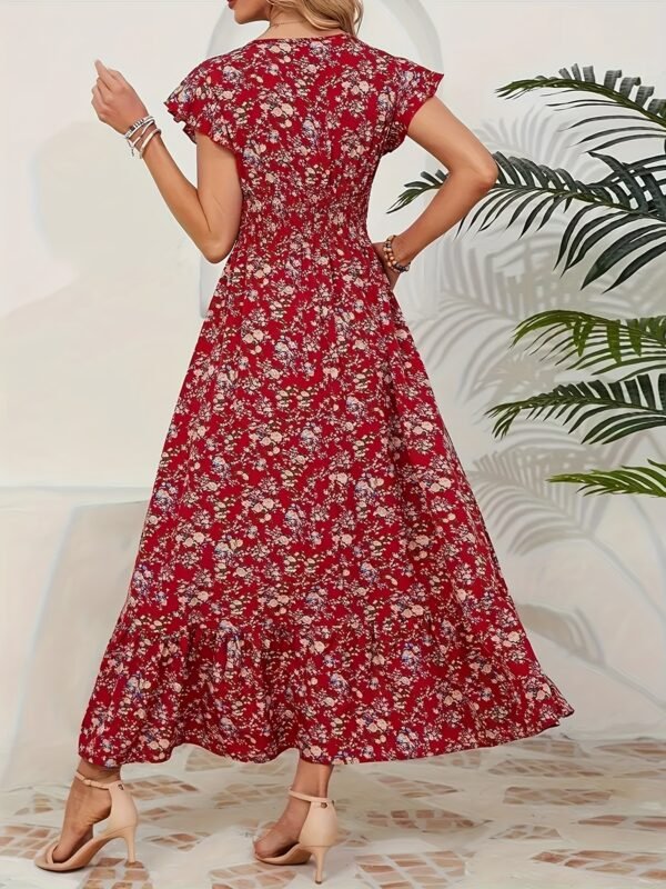 Robe midi élégante à col en V pour femme (TEMU)