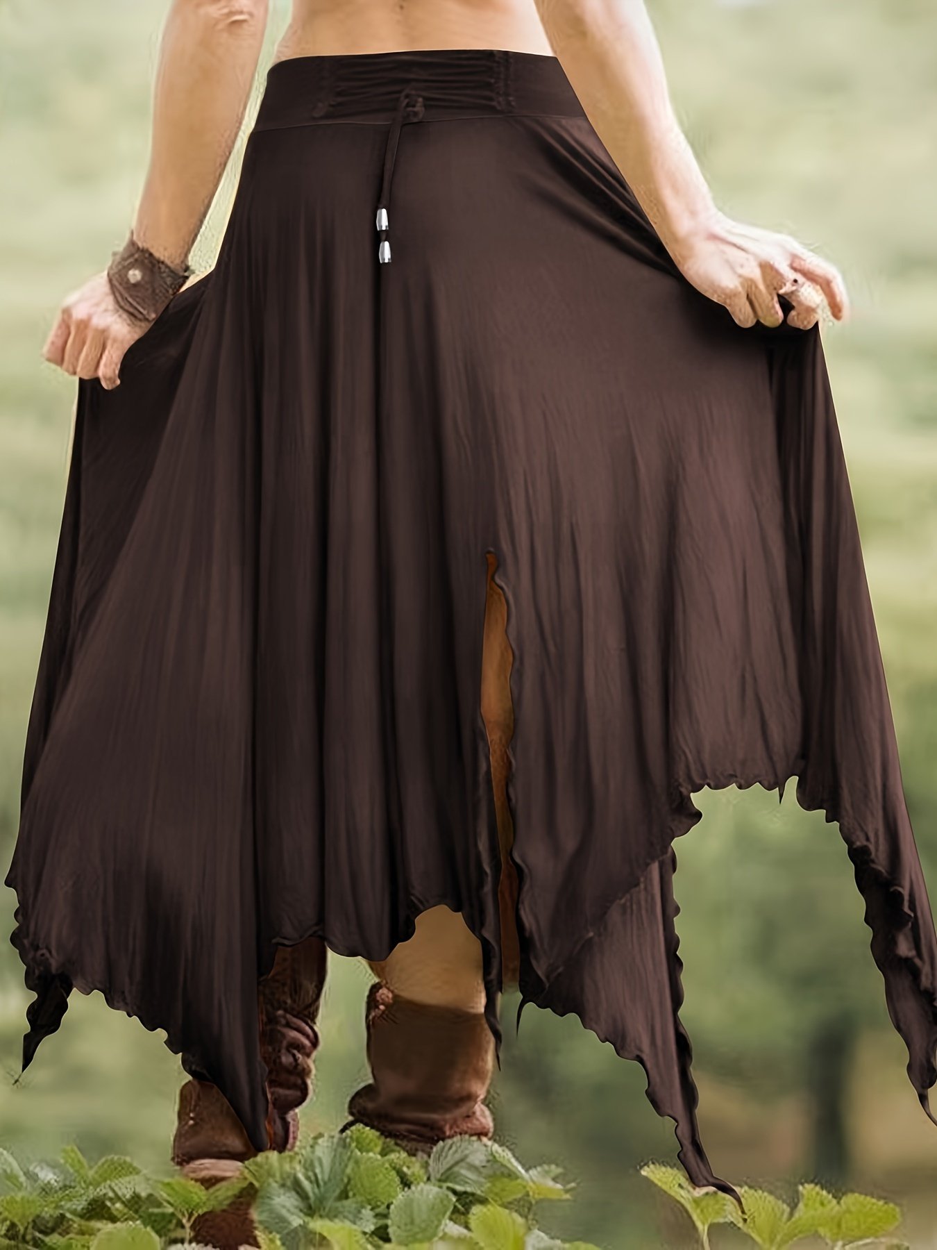 Jupe À Ourlet Asymétrique À Taille À Cordon de Serrage, Jupe Fendue Haute Taille Décontractée Pour Le Printemps Et L'été, Vêtements Pour Femmes