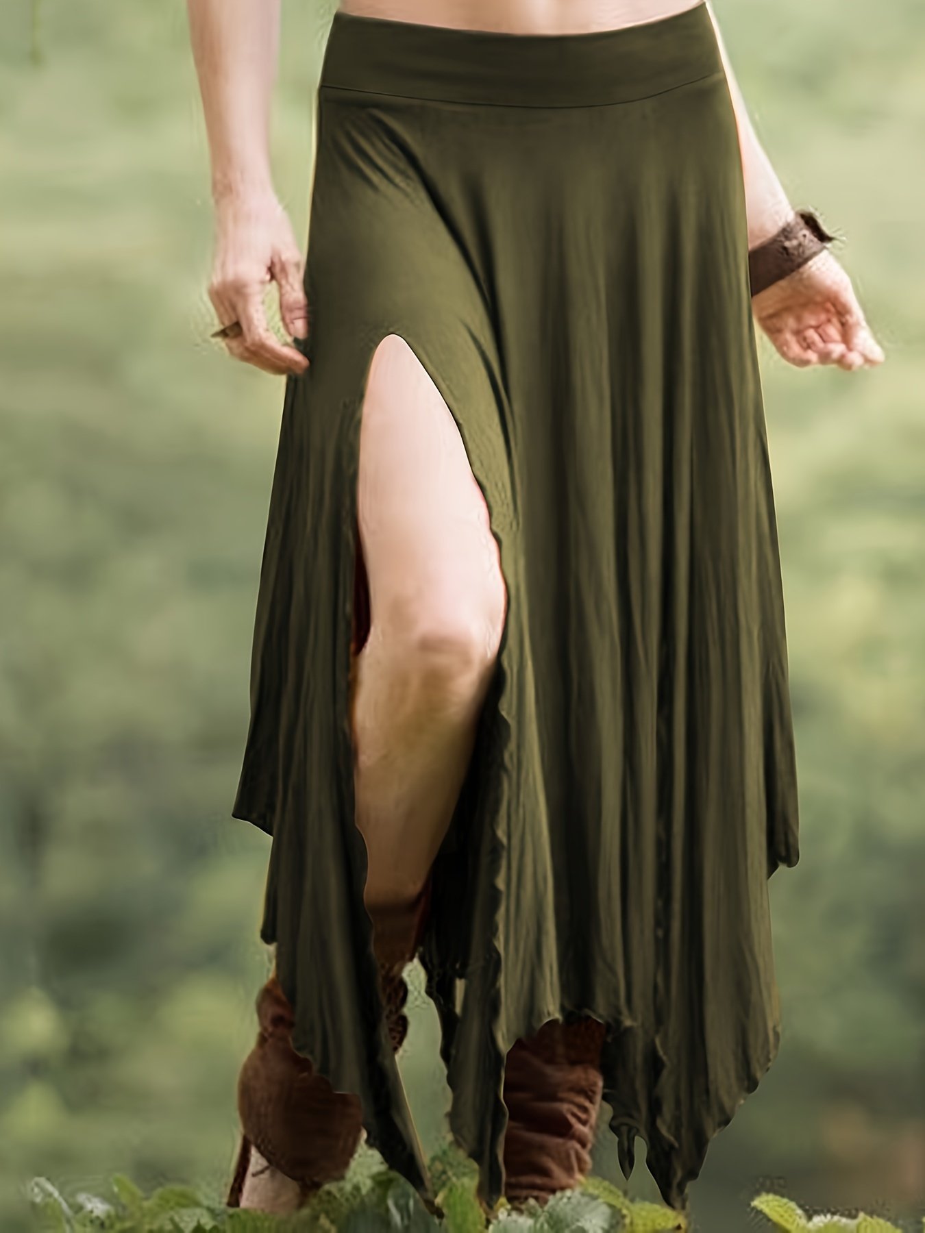 Jupe À Ourlet Asymétrique À Taille À Cordon de Serrage, Jupe Fendue Haute Taille Décontractée Pour Le Printemps Et L'été, Vêtements Pour Femmes