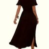 Robe Femme en Mousseline Noire à Col Croisé (TEMU)