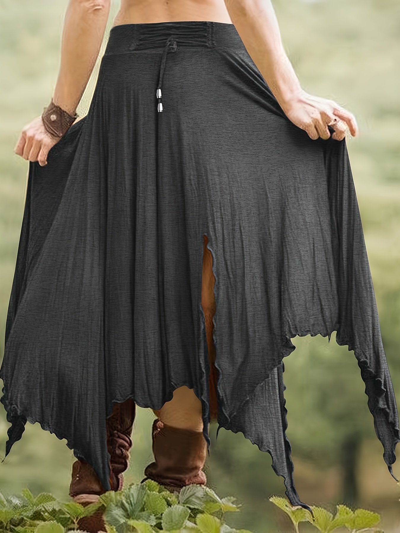 Jupe À Ourlet Asymétrique À Taille À Cordon de Serrage, Jupe Fendue Haute Taille Décontractée Pour Le Printemps Et L'été, Vêtements Pour Femmes