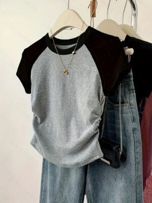 T-shirt décontracté à manches courtes et col rond pour femmes (TEMU)