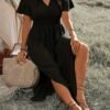 Robe Femme en Mousseline Noire à Col Croisé (TEMU)