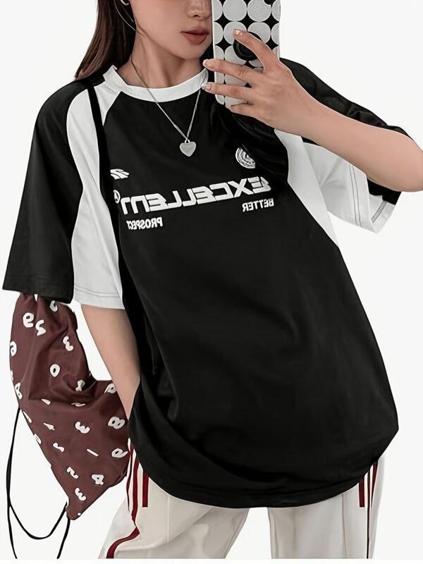T-shirt color block pour femme, style Y2K, col rond (TEMU)