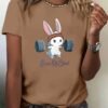 1pc T-shirt d'entraînement amusant pour femme avec imprimé lapin (TEMU)