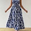 Robe Longue Élégante à Imprimé avec Col Noué et Ceinture (TEMU)