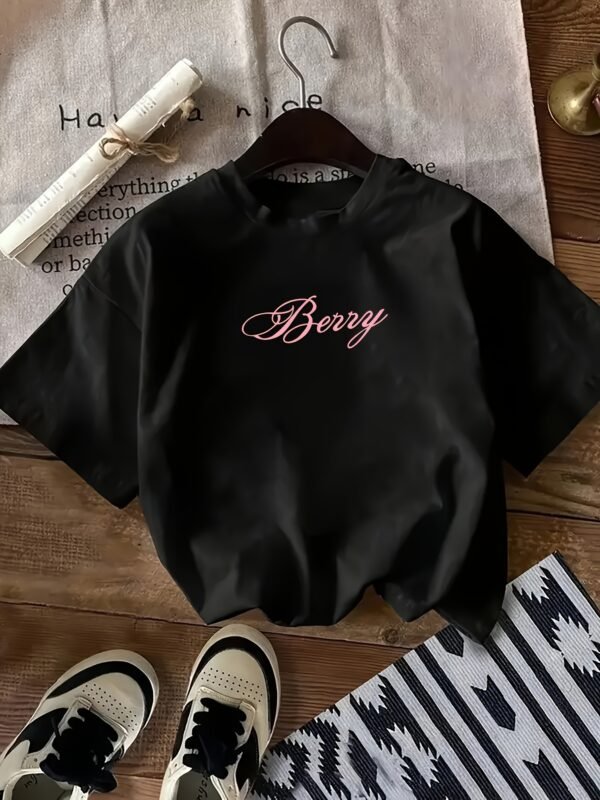 T-shirt noir pour femme avec motif de voiture de course rose (TEMU)