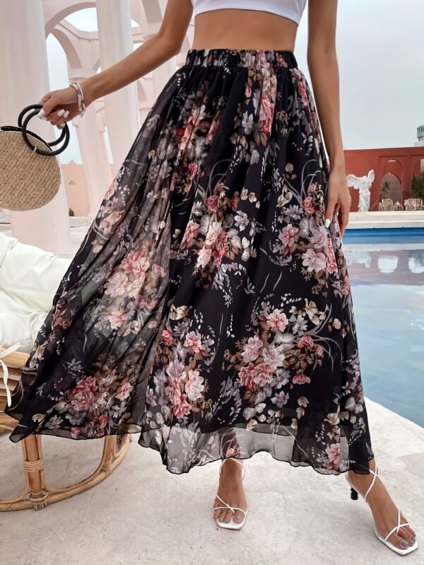 Jupe trapèze élégante à imprimé floral avec taille élastique (TEMU)