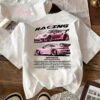 T-shirt noir pour femme avec motif de voiture de course rose (TEMU)