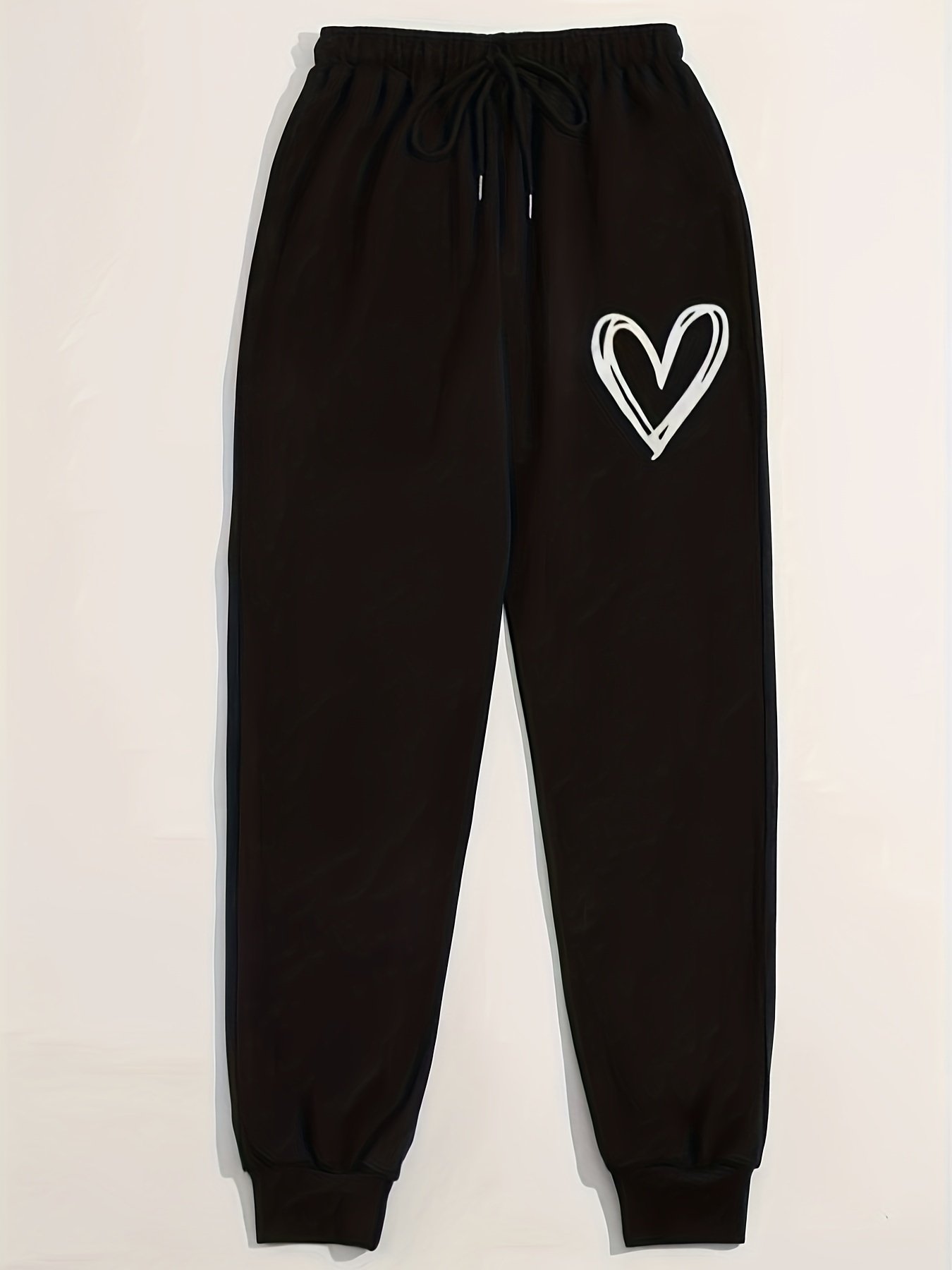 Jogging à imprimé de cœur, bas ajustés, pantalon de sport décontracté à cordon de serrage pour le printemps et l'été, vêtements pour femmes.