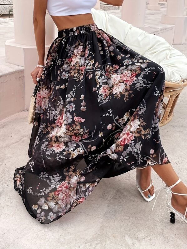 Jupe trapèze élégante à imprimé floral avec taille élastique (TEMU)