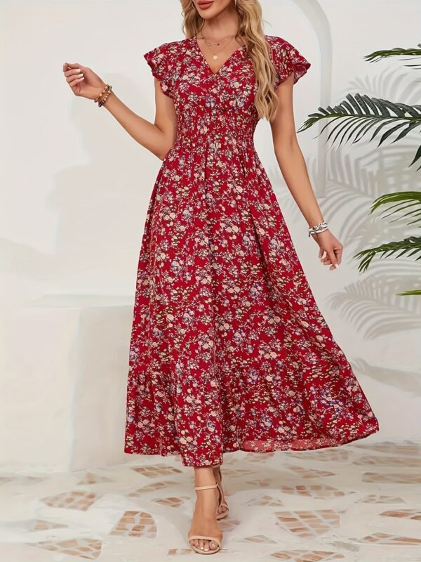 Robe midi élégante à col en V pour femme (TEMU)