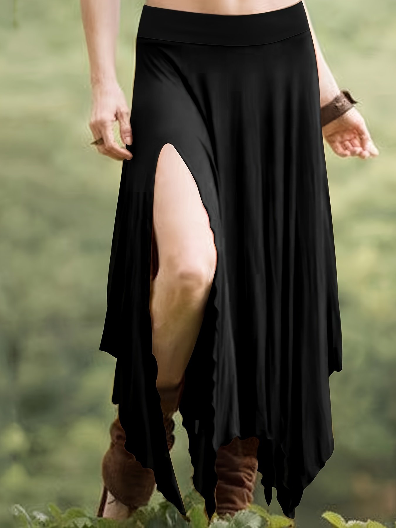 Jupe À Ourlet Asymétrique À Taille À Cordon de Serrage, Jupe Fendue Haute Taille Décontractée Pour Le Printemps Et L'été, Vêtements Pour Femmes