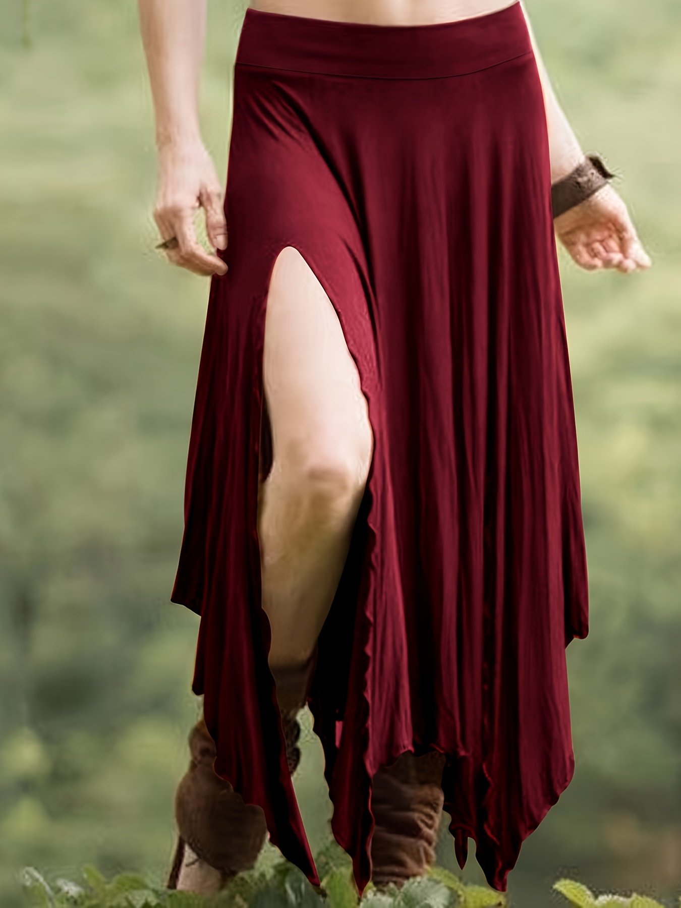Jupe À Ourlet Asymétrique À Taille À Cordon de Serrage, Jupe Fendue Haute Taille Décontractée Pour Le Printemps Et L'été, Vêtements Pour Femmes