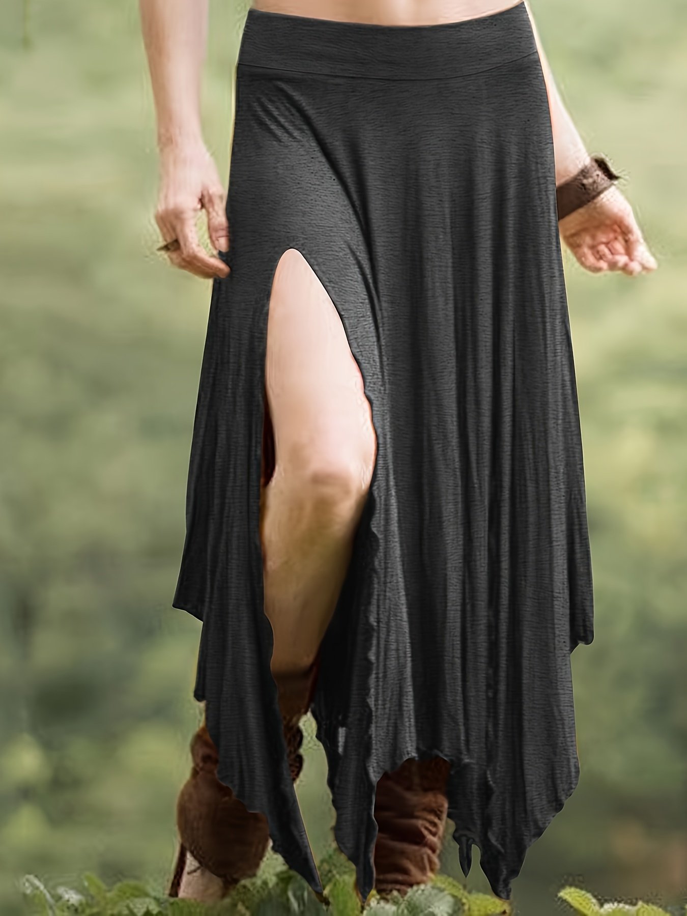 Jupe À Ourlet Asymétrique À Taille À Cordon de Serrage, Jupe Fendue Haute Taille Décontractée Pour Le Printemps Et L'été, Vêtements Pour Femmes