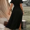 Robe Femme en Mousseline Noire à Col Croisé (TEMU)