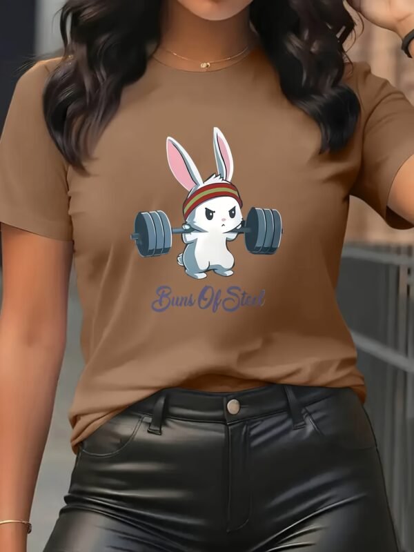 1pc T-shirt d'entraînement amusant pour femme avec imprimé lapin (TEMU)