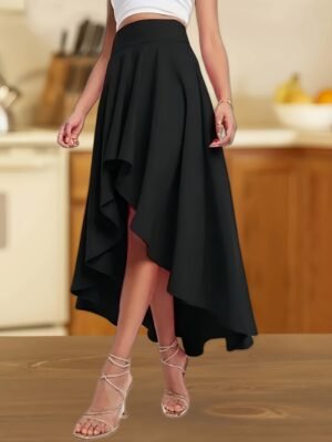 Jupe Élégante Taille Haute en Forme de A avec Ourlet Asymétrique (TEMU)