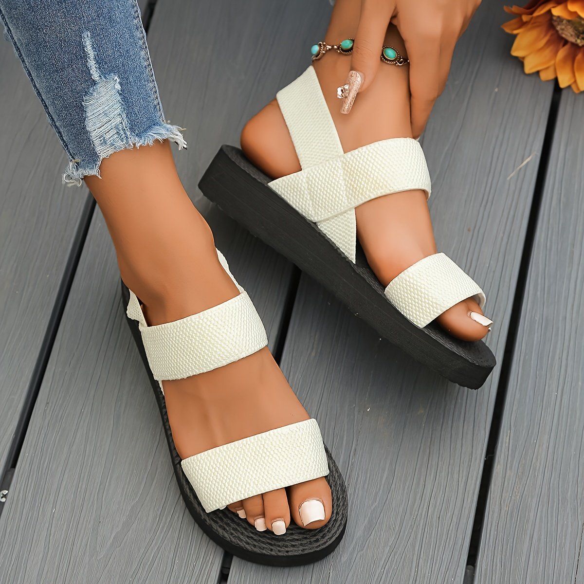 Femmes Sandales à Talons Compensés, Chaussures de Plate-Forme Ouvertes Décontractées, Sandales Confortables à Bride de Cheville