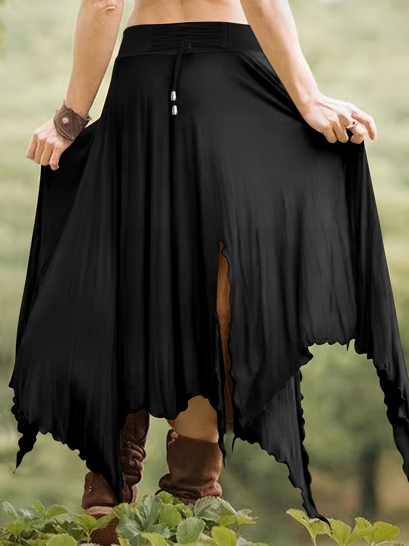 Jupe À Ourlet Asymétrique À Taille À Cordon de Serrage, Jupe Fendue Haute Taille Décontractée Pour Le Printemps Et L'été, Vêtements Pour Femmes