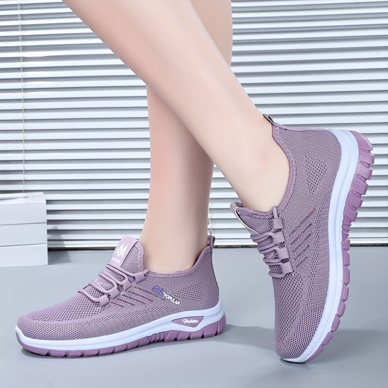 Baskets rétro pour femmes - Mélange respirant avec accents à rayures, absorbant la transpiration, à lacets, basiques en rose et violet, polyvalentes pour toutes les saisons, vêtements décontractés pour le sport | Style rétro chic | Baskets en mélange respirant