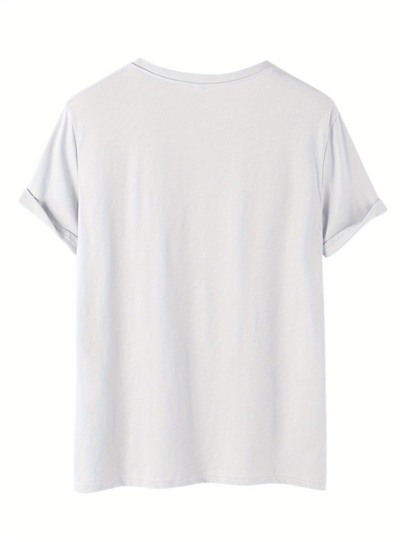 T-shirt décontracté Love & Geo Print, haut à col rond et manches courtes pour le printemps et l'été, vêtements pour femmes