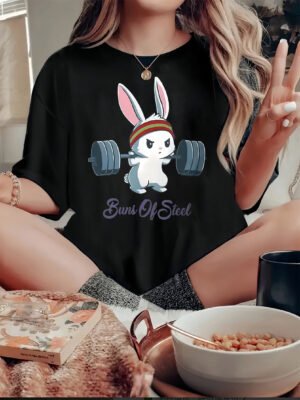 1pc T-shirt d'entraînement amusant pour femme avec imprimé lapin (TEMU)