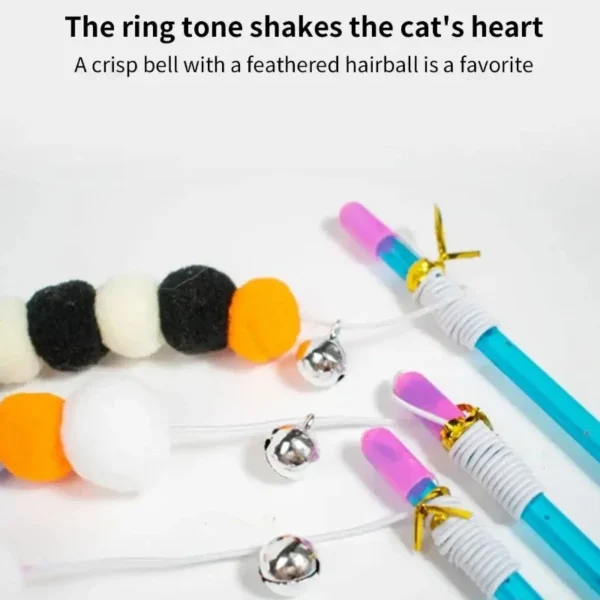 Baguette Teaser extensible pour chat avec cloches de plumes, boules colorées, jouet interactif pour chaton