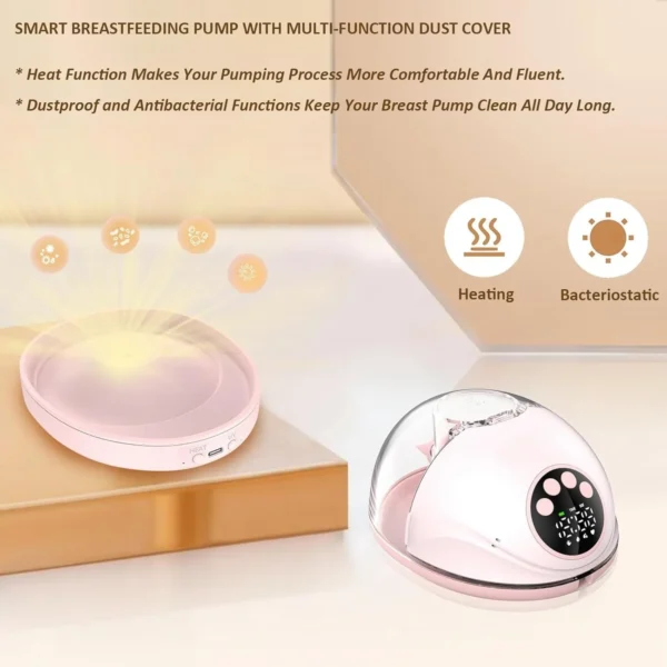 Tire-lait électrique mains libres sans BPA avec couvercle de chauffage et de stérilisation UV, mise à niveau sans fil en option, pompe d'allaitement portable