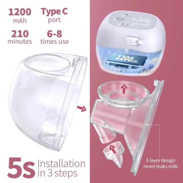 Tire-lait électrique mains libres sans BPA, 12 recyclables, 3 modes, portable, écran LCD, allaitement indolore sans fil