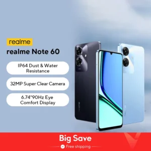 Realme-Smartphone Note 60, appareil photo 32MP, 6.74 en effet, écran 90Hz, batterie 5000mAh, 128 Go, IP64, puce Octa-Core injuste, en stock