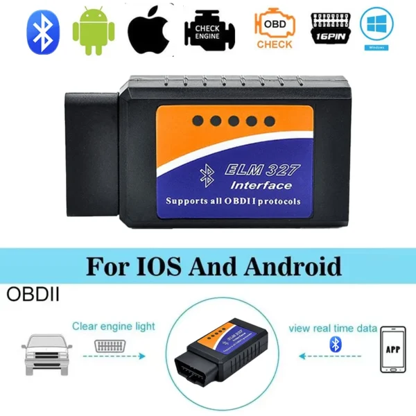 kf-S856fa51c96994ee4bac15ff6f4c42c5cg Scanner ELM327 V2.1 OBD2, outil de Diagnostic de voiture Bluetooth pour lecteur de Code Android /IOS, détecteur de défauts automobile
