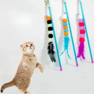 Baguette Teaser extensible pour chat avec cloches de plumes, boules colorées, jouet interactif pour chaton