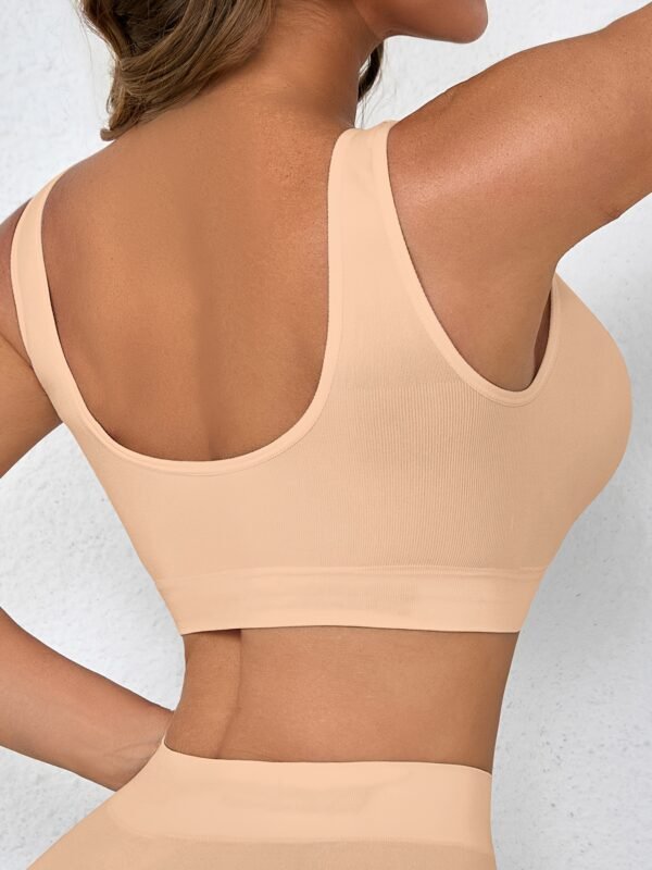 (TEMU) 3Soutien-gorge de sport monocouche sans couture pour femme, haute élasticité, lot de 3, 90 % polyamide, 10 % élasthanne, couleur unie, tissu tricoté, sans rembourrage