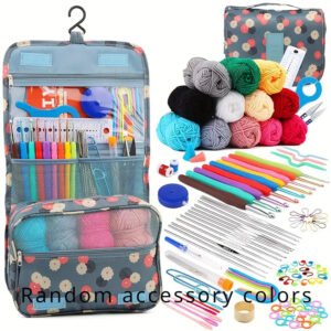 (TEMU)Kit de 130 crochets pour fil multicolore avec sac de rangement en tissu, indispensable pour tout le temps d'ouvrage à tricoter - accessoires de fabrication comprenant des crochets, des ciseaux, des aiguilles, des étiquettes d'aiguille, etc...