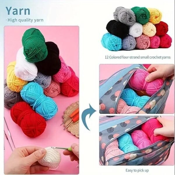 (TEMU)Kit de 130 crochets pour fil multicolore avec sac de rangement en tissu, indispensable pour tout le temps d'ouvrage à tricoter - accessoires de fabrication comprenant des crochets, des ciseaux, des aiguilles, des étiquettes d'aiguille, etc...
