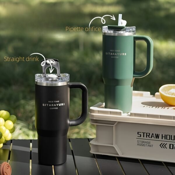 Gobelet Isolé en Acier Inoxydable 900ml avec Paille et Poignée, Étanche, Sans BPA(TEMU)
