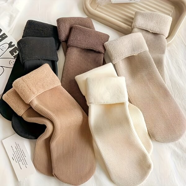 (TEMU)5 Paires de Chaussettes d'Hiver en Peluche pour Femmes - Chaussettes Douces, Extensibles, Chaudes pour la Nuit, & Intérieur, Beige, Brun, Noir, Blanc, Chaussettes Mignonnes