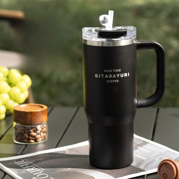 Gobelet Isolé en Acier Inoxydable 900ml avec Paille et Poignée, Étanche, Sans BPA(TEMU)