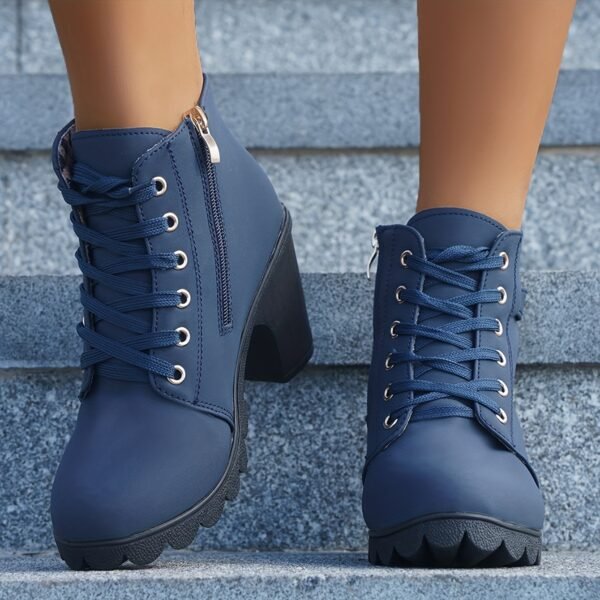 Femmes Bottes Courtes À Talons Chunky Unies, Bottes À Lacets de Mode Cheville À Fermeture Éclair Latérale Confortables Pour Femmes(TEMU)
