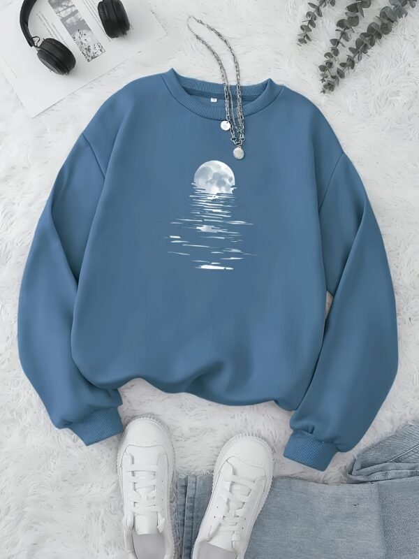 Sweat-shirt décontracté à col ras du cou, imprimé lune, tendance pour femmes(TEMU)