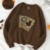 Pull Femme Décontracté à Imprimé Graphique - Design Lune et Étoiles Marron avec Texte "THE MOON" (TEMU)