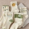(TEMU)5 Paires de Chaussettes Mi-Mollet à Motifs Floraux pour Femmes