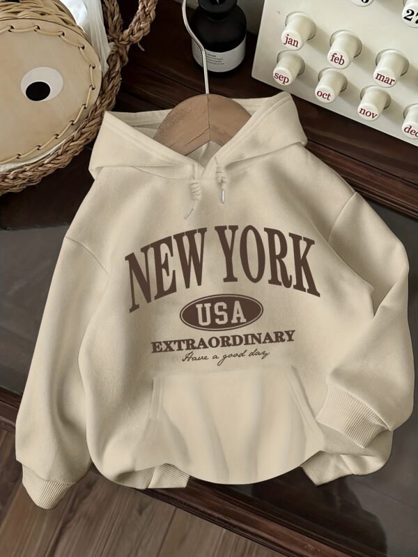 Sweat à capuche pour femme New York USA avec imprimé de lettres - Pull décontracté à manches longues avec lettrage(TEMU)