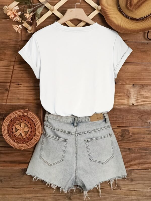 T-shirt décontracté à col rond pour femme avec impression de paysage(TEMU)