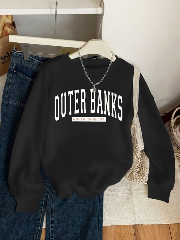 16d75973-f24f-4eda-b78e-3bcca9fad2a6-1 Sweat-shirt à col rond imprimé graphique Outer Banks Caroline du Nord pour femmes,(TEMU)
