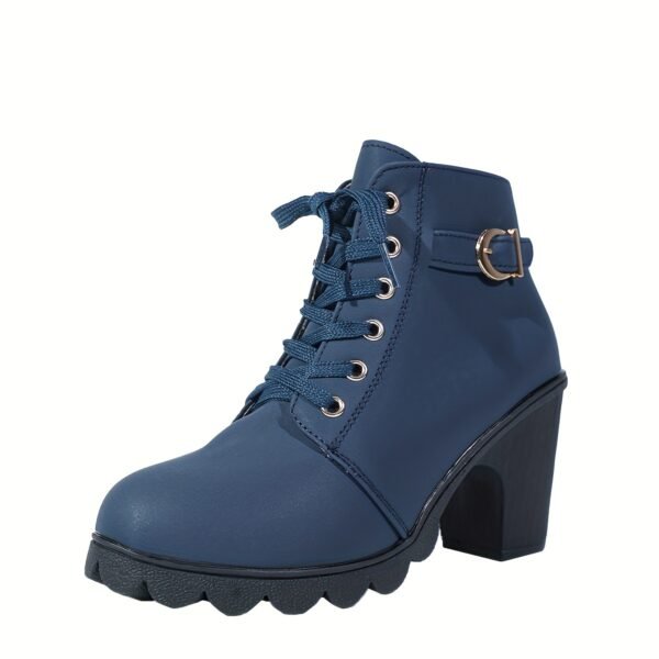 Femmes Bottes Courtes À Talons Chunky Unies, Bottes À Lacets de Mode Cheville À Fermeture Éclair Latérale Confortables Pour Femmes(TEMU)