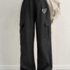 Pantalon cargo décontracté tricoté pour femmes avec imprimé alphabet et poches(TEMU)