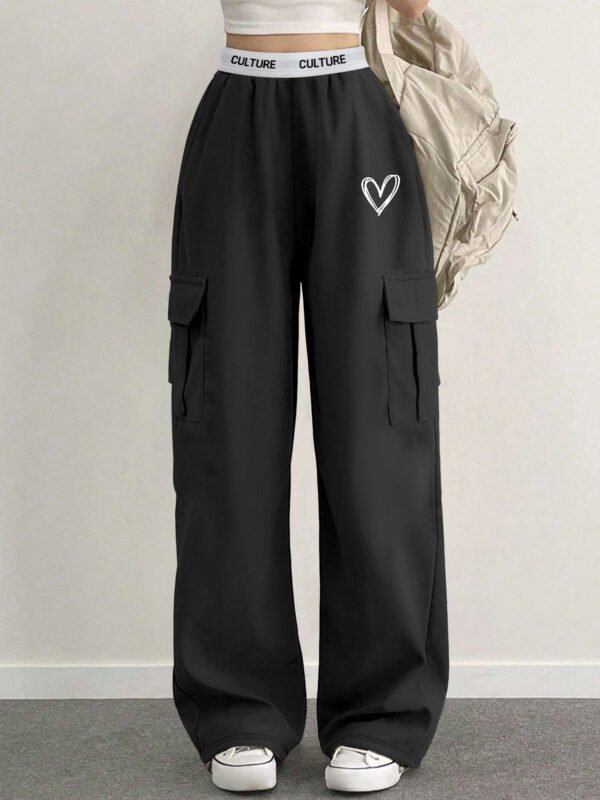 Pantalon cargo décontracté tricoté pour femmes avec imprimé alphabet et poches(TEMU)