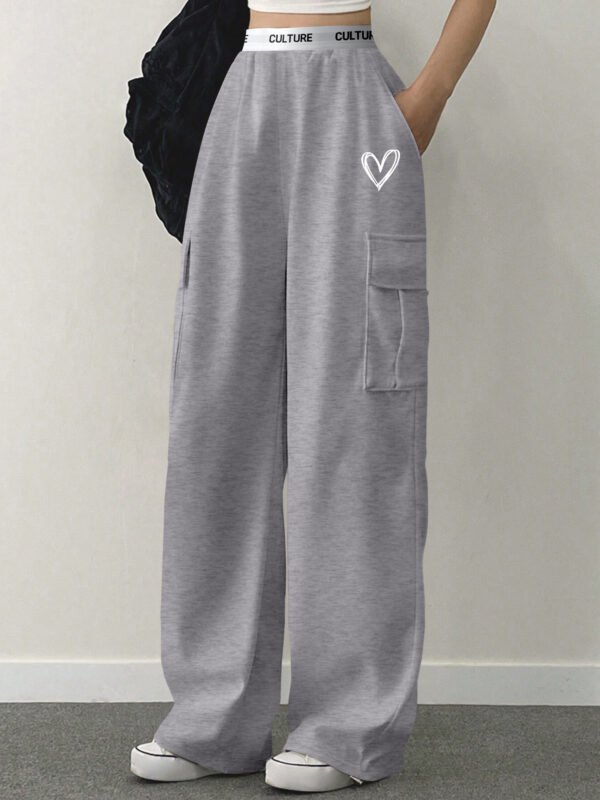 Pantalon cargo décontracté tricoté pour femmes avec imprimé alphabet et poches(TEMU)